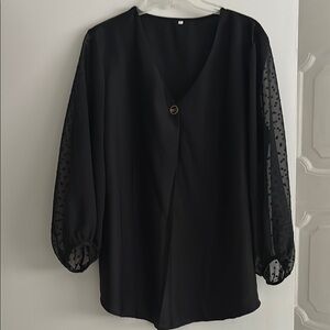 Source Unknown Black Asymmetrical Puff Sleeve Blouse